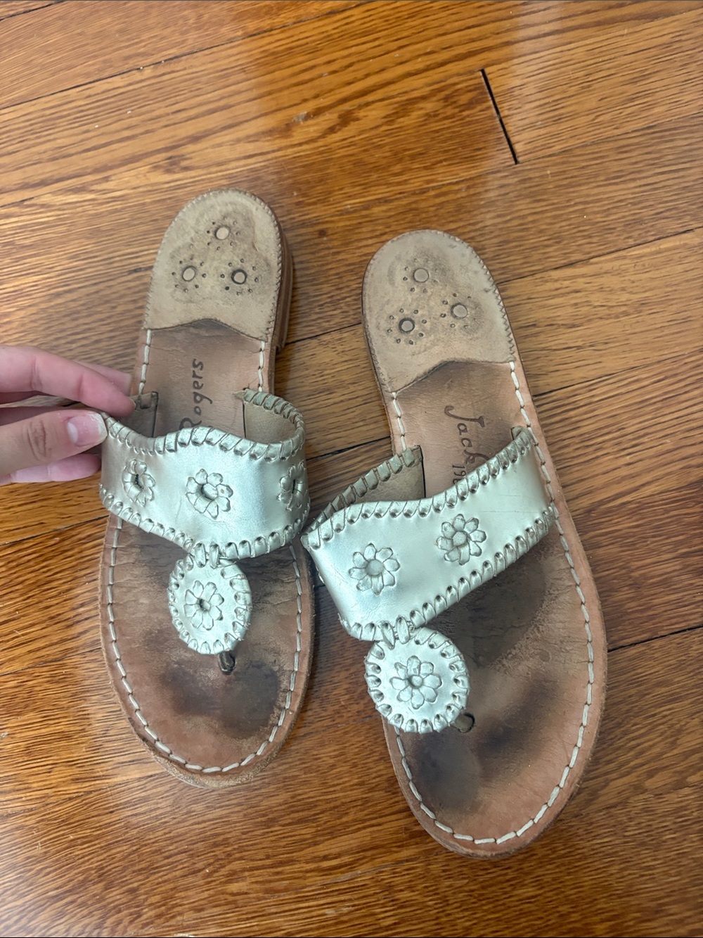 Metallic Floral Leather Thong Sandals jack roger’s
